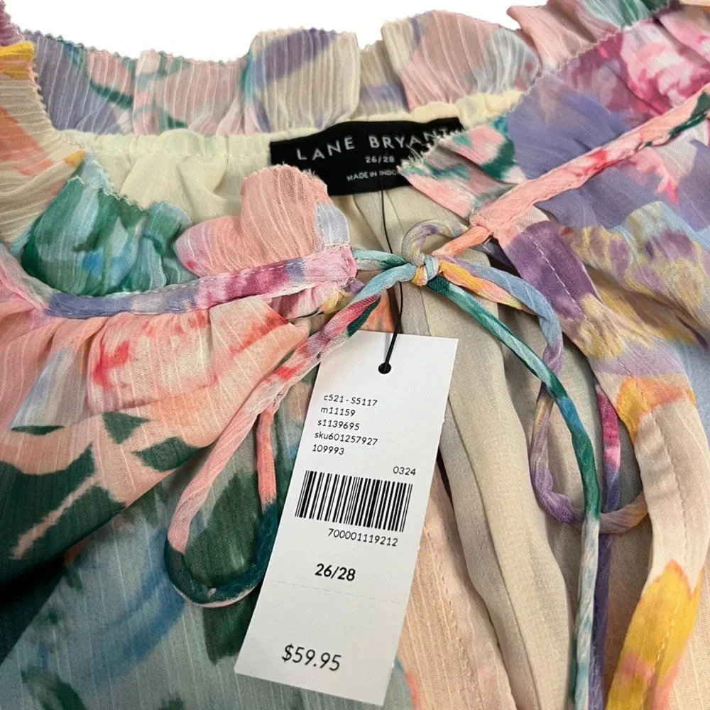 Lane Bryant Floral Patchwork Pastel Top Size 26 NWT - Picture 5 of 7